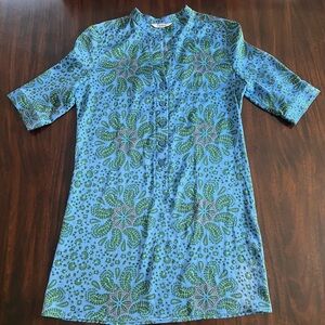 Tucker NYC Blue and Green Patterned Silk Dress - Medium